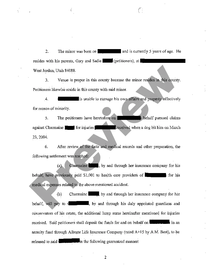 Preview A01 Petition For Appointment of Guardian, For Approval of Settlement, For Appointment of Conservator, and For Disbursement of Settlement