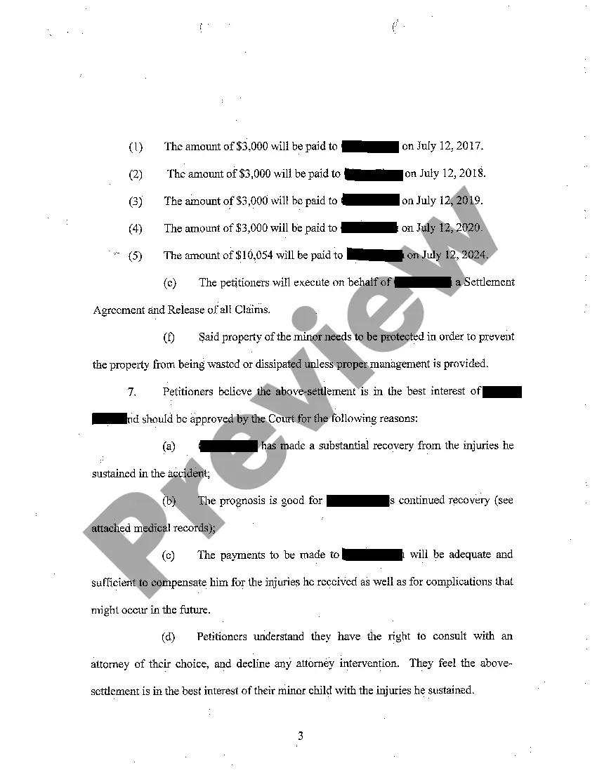 Preview A01 Petition For Appointment of Guardian, For Approval of Settlement, For Appointment of Conservator, and For Disbursement of Settlement