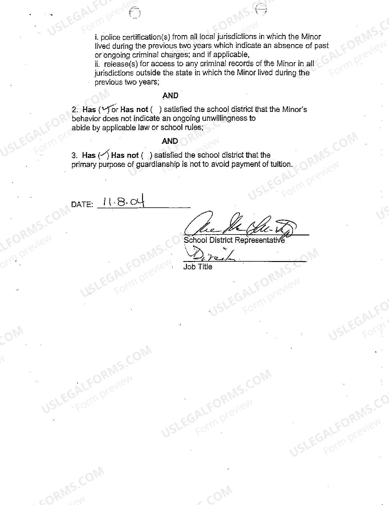 Preview A03 Affidavit of Waiver By School District