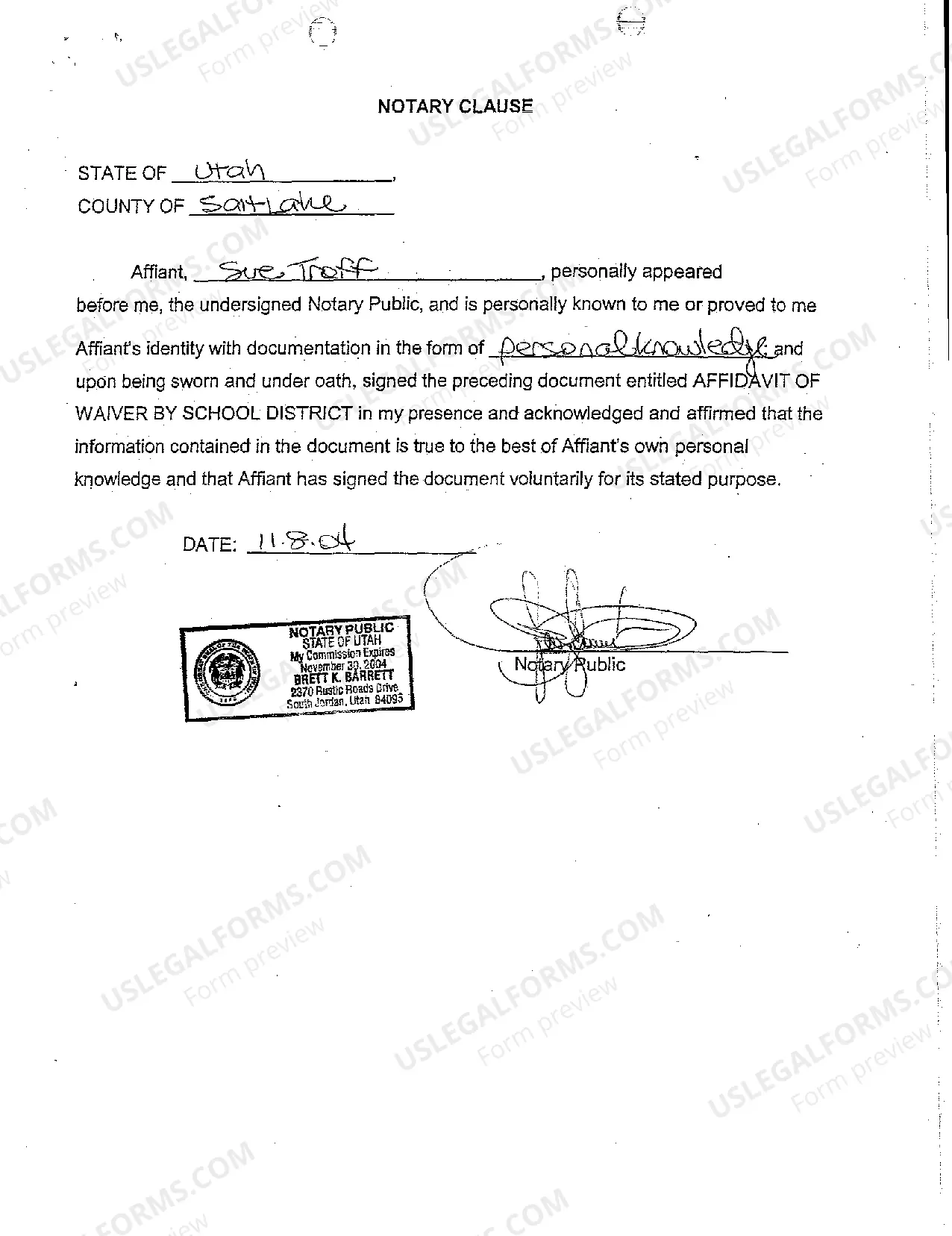 Preview A03 Affidavit of Waiver By School District