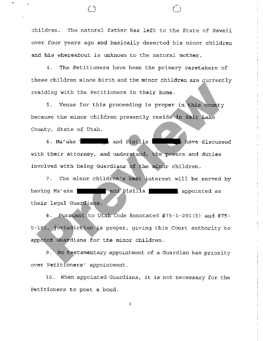 Preview A01 Petition For Appointment of Guardians