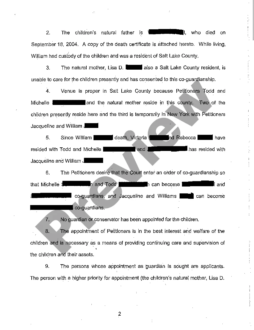 Get A02 Amended Petition For Appointment of Co-Guardians and Co-Conservators of Minor Children Preview A02 Amended Petition For Appointment of Co-Guardians and Co-Conservators of Minor Children