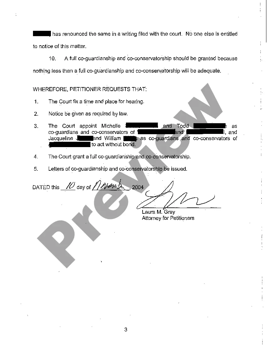 Get A02 Amended Petition For Appointment of Co-Guardians and Co-Conservators of Minor Children Preview A02 Amended Petition For Appointment of Co-Guardians and Co-Conservators of Minor Children