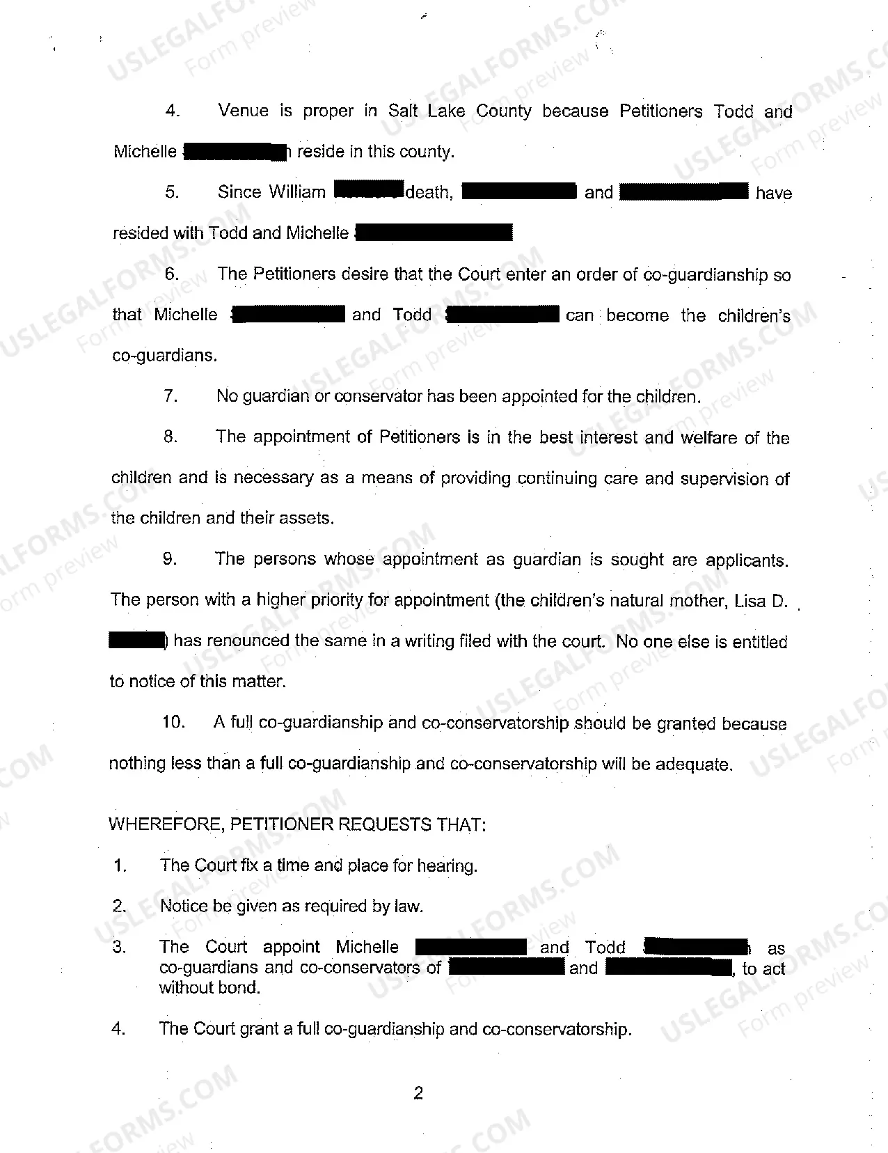 Preview A01 Verified Petition For Appointment of Co-Guardians and Co-Conservators of Minor Children