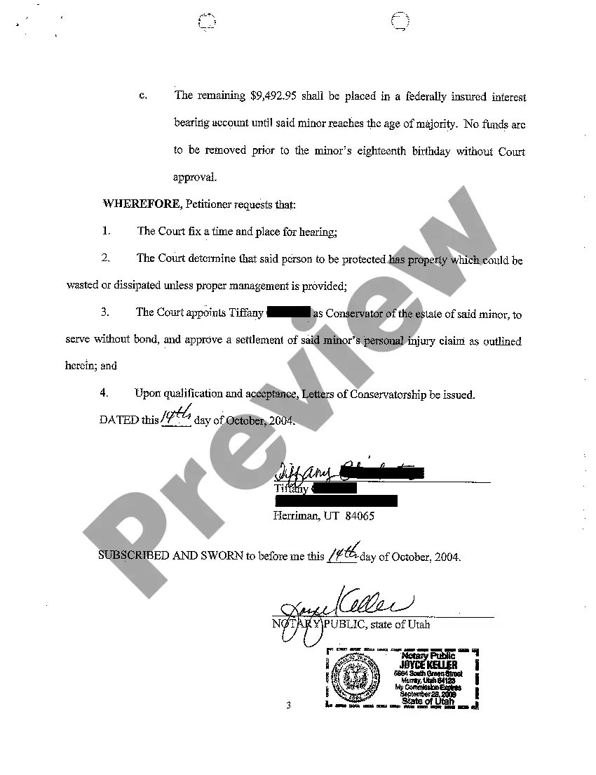 Preview A01 Petition To Appoint Conservator and Authority To Settle Minor's Claim