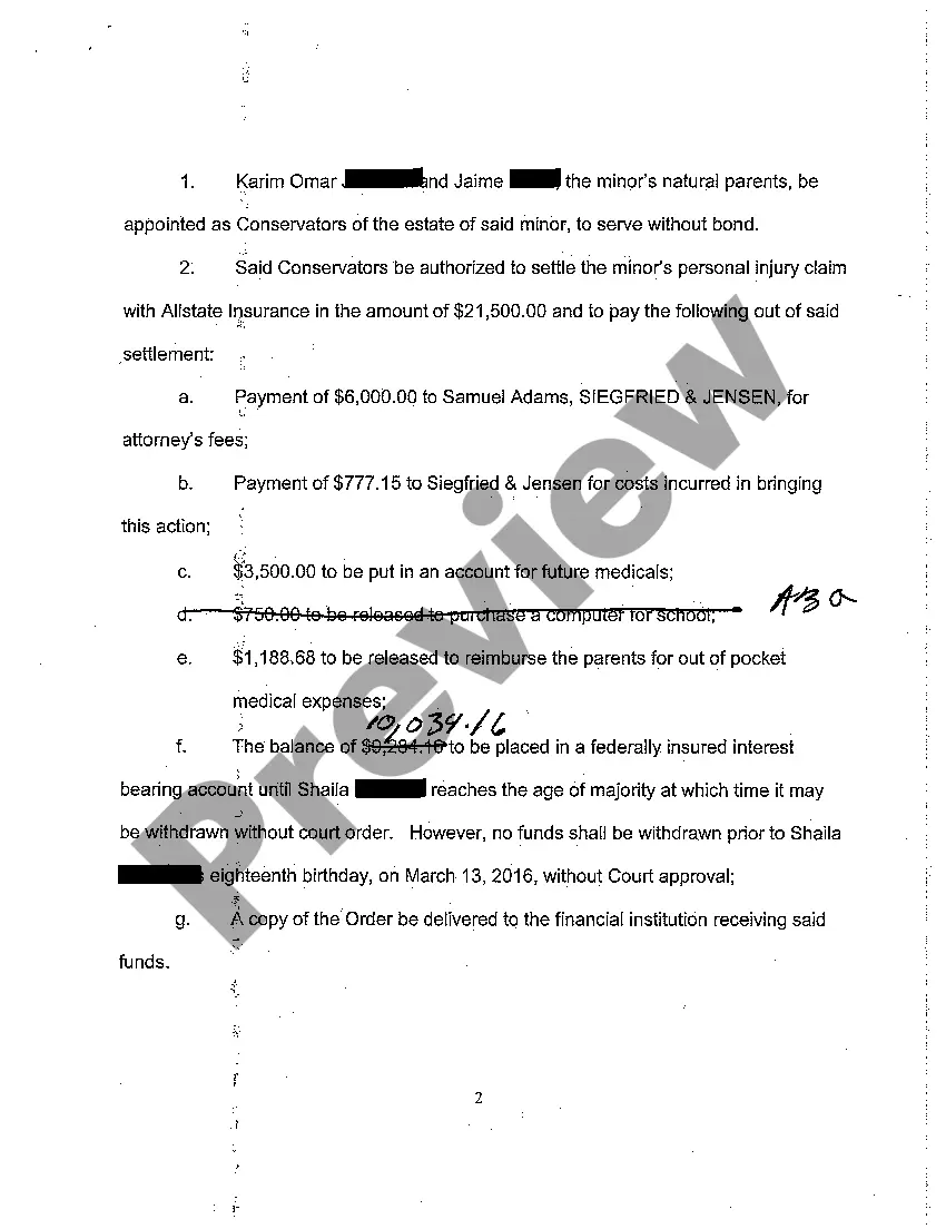 Get A02 Order Appointing Conservator and Granting Authority To Settle Minor's Claim Preview A02 Order Appointing Conservator and Granting Authority To Settle Minor's Claim