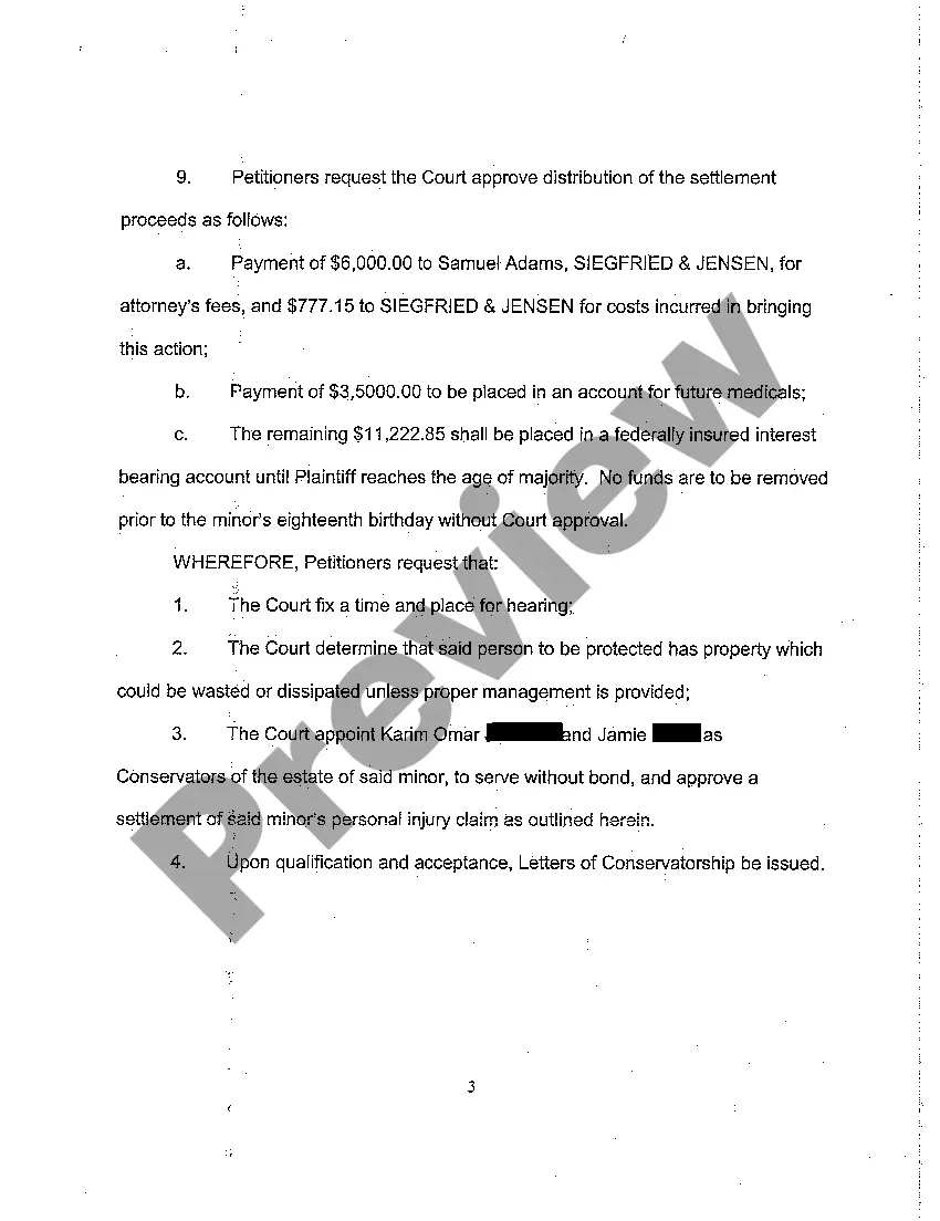 Get A01 Petition To Appoint Conservators and Authority To Settle Minor's Claim Preview A01 Petition To Appoint Conservators and Authority To Settle Minor's Claim