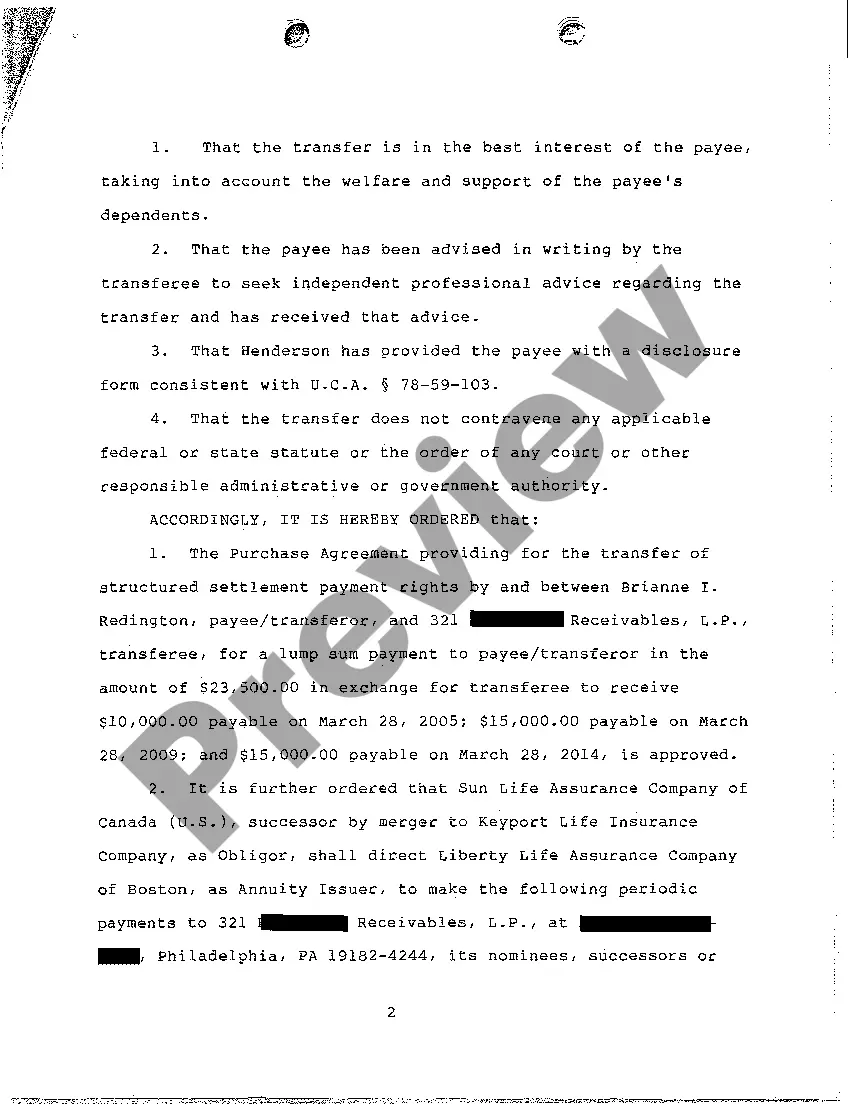 Preview A05 Final Order Approving Transfer of Structured Settlement Payment Rights