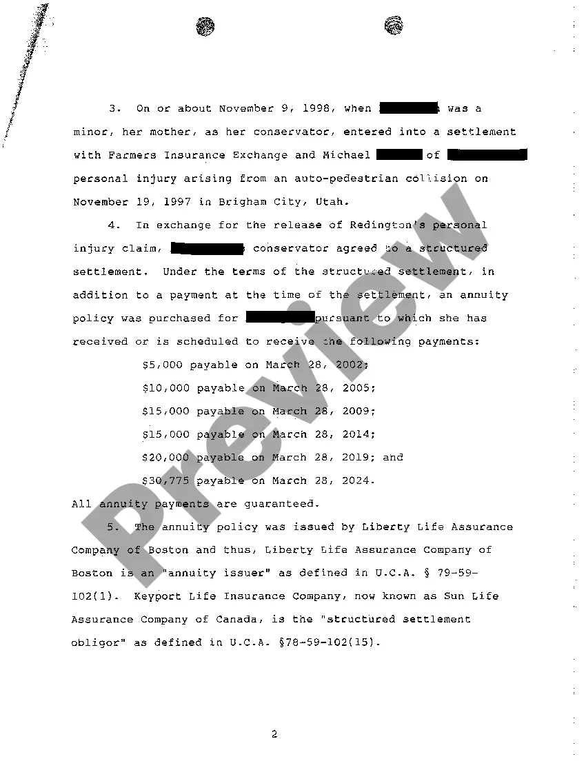 Preview A03 Application For Approval In Advance of Transfer of Structured Settlement Payment Rights Pursuant To U.C.A