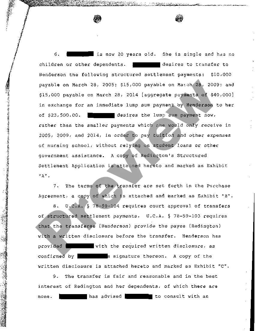 Preview A03 Application For Approval In Advance of Transfer of Structured Settlement Payment Rights Pursuant To U.C.A