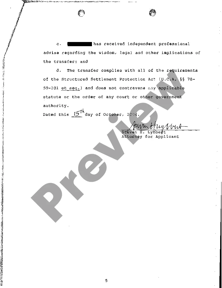 Preview A03 Application For Approval In Advance of Transfer of Structured Settlement Payment Rights Pursuant To U.C.A