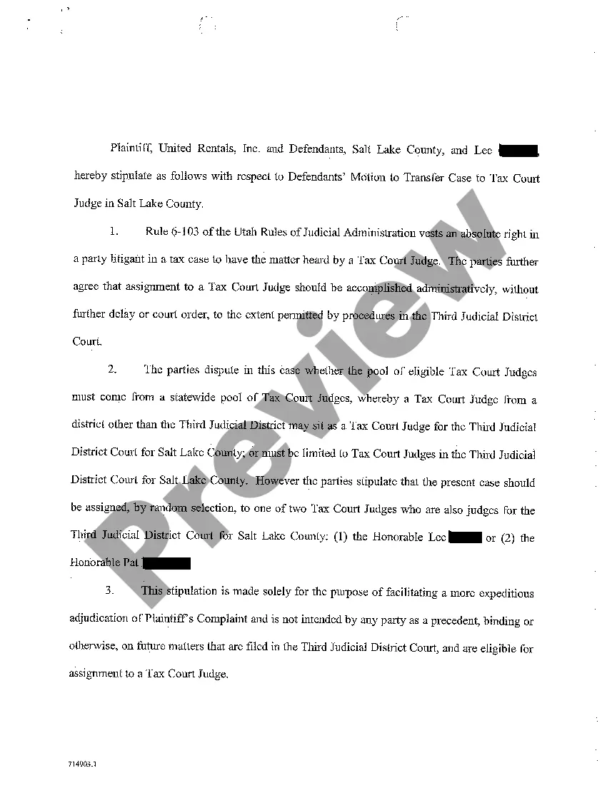 Preview A06 Stipulation On Defendants' Motion For Transfer To A Tax Judge