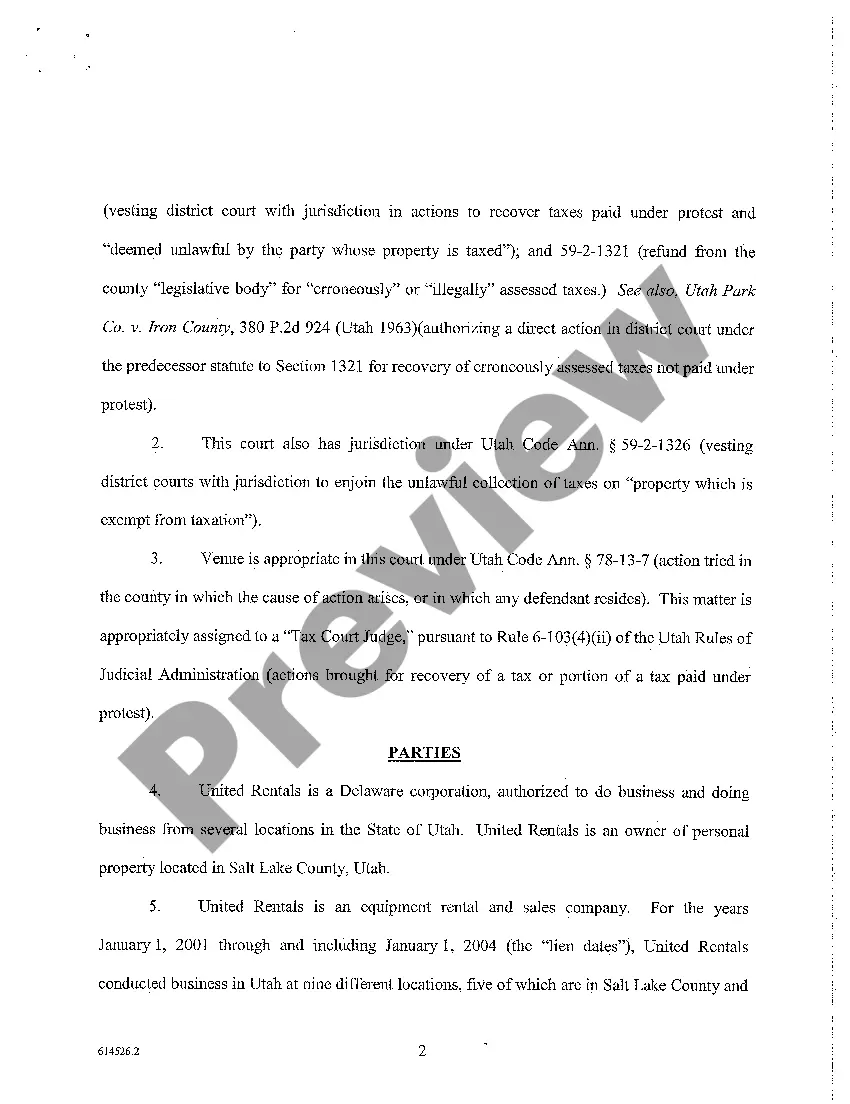 Preview A01 Complaint For Declaratory And Injunctive Relief and For Refund of Illegally Assessed Taxes