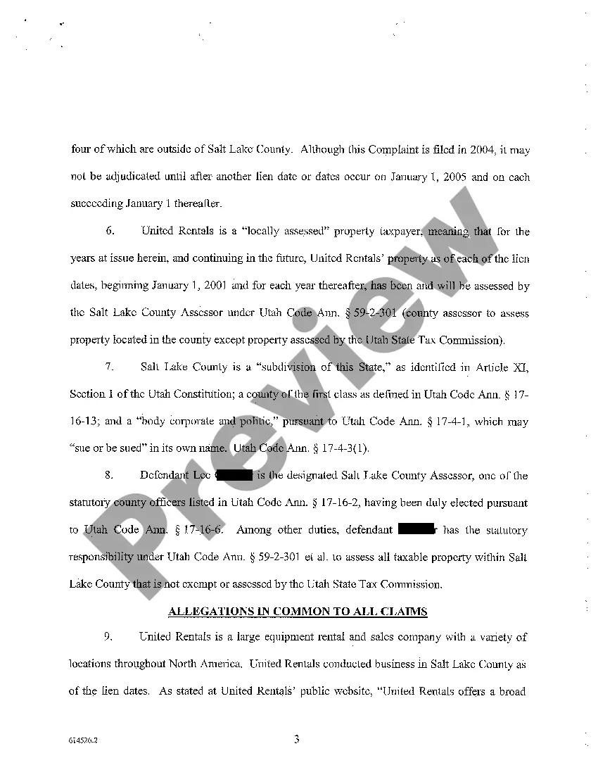 Preview A01 Complaint For Declaratory And Injunctive Relief and For Refund of Illegally Assessed Taxes