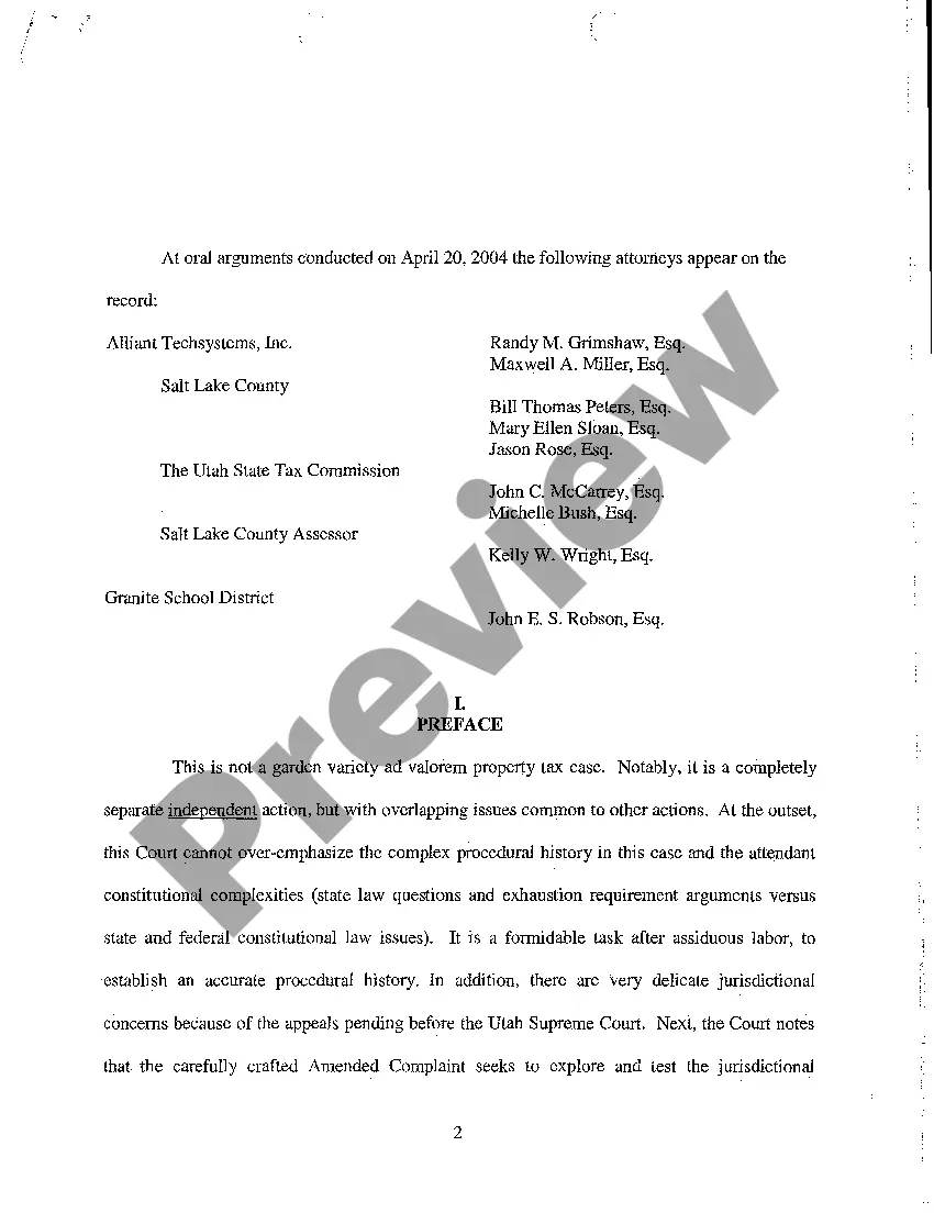 Preview Finding of Fact, Conclusions of Law and Final Order Regarding Ad Valorem Tax