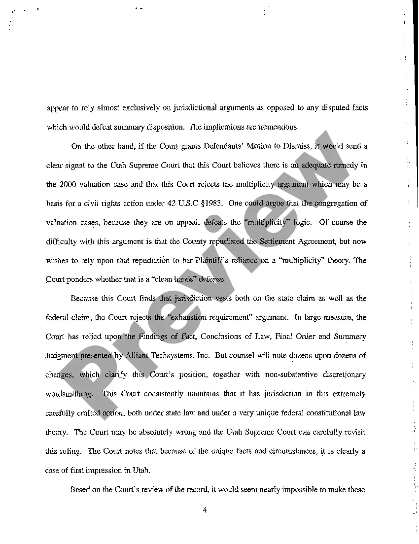 Preview Finding of Fact, Conclusions of Law and Final Order Regarding Ad Valorem Tax