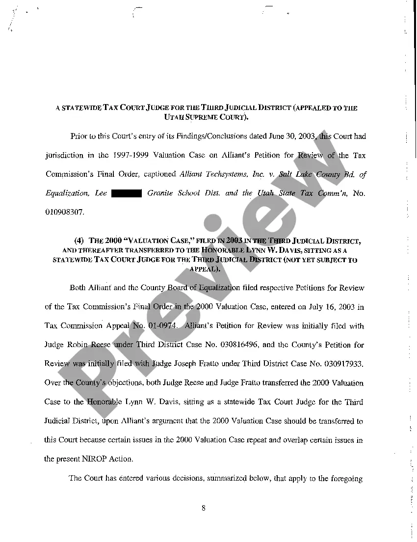 Preview Finding of Fact, Conclusions of Law and Final Order Regarding Ad Valorem Tax