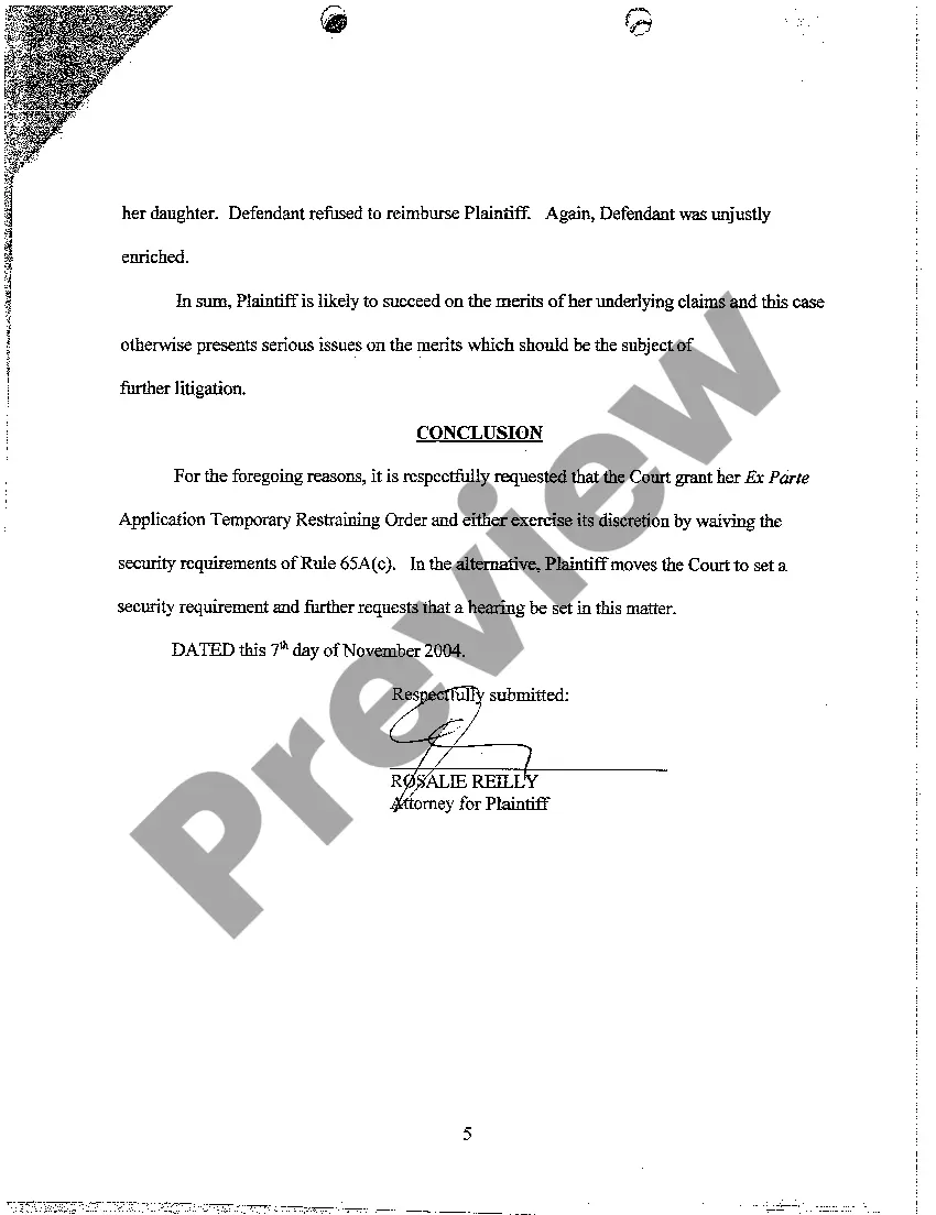 Preview A03 Ex Parte Motion For Temporary Restraining Order