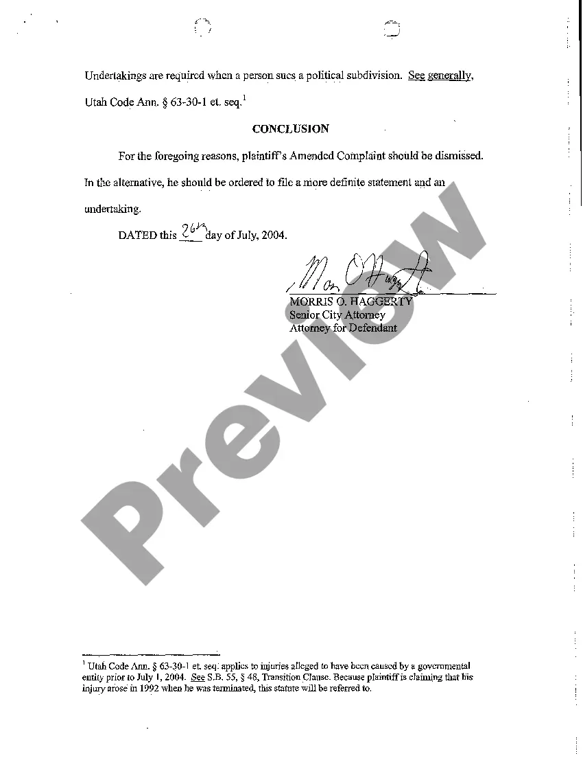 Get A03 Memorandum In Support of Motion To Dismiss Or, In The Alternative For A More Definite Statement and Undertaking Preview A03 Memorandum In Support of Motion To Dismiss Or, In The Alternative For A More Definite Statement and Undertaking