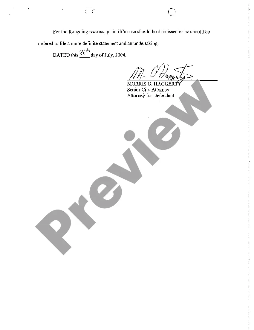 Get A02 Motion To Dismiss or, In The Alternative, For More Definite Statement and Undertaking Preview A02 Motion To Dismiss or, In The Alternative, For More Definite Statement and Undertaking