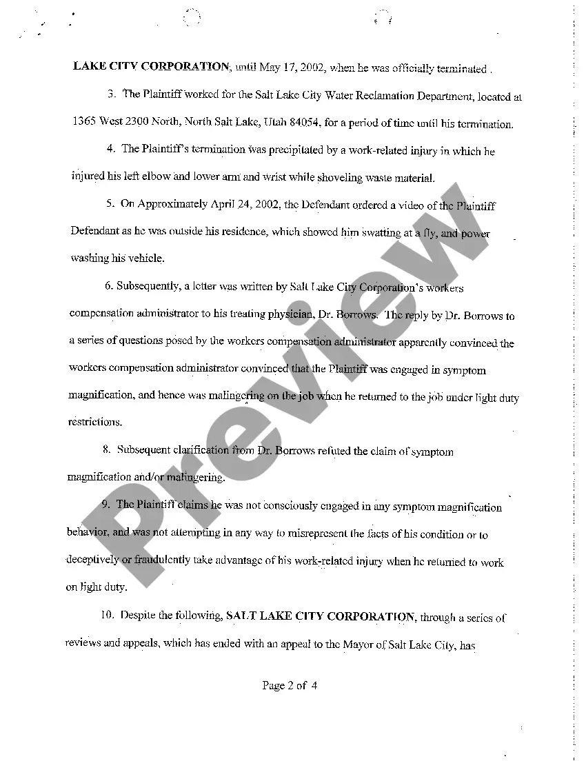 Get A01 Complaint for Unlawful Discharge Preview A01 Complaint for Unlawful Discharge