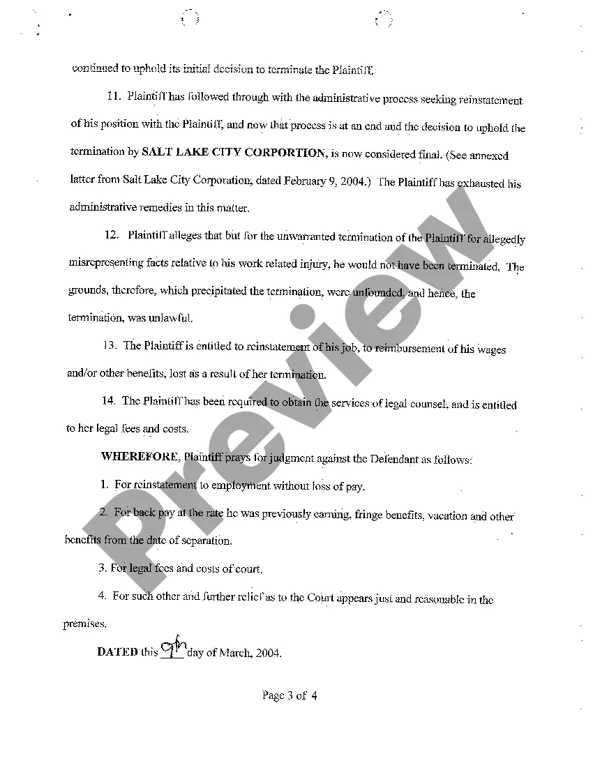 Get A01 Complaint for Unlawful Discharge Preview A01 Complaint for Unlawful Discharge