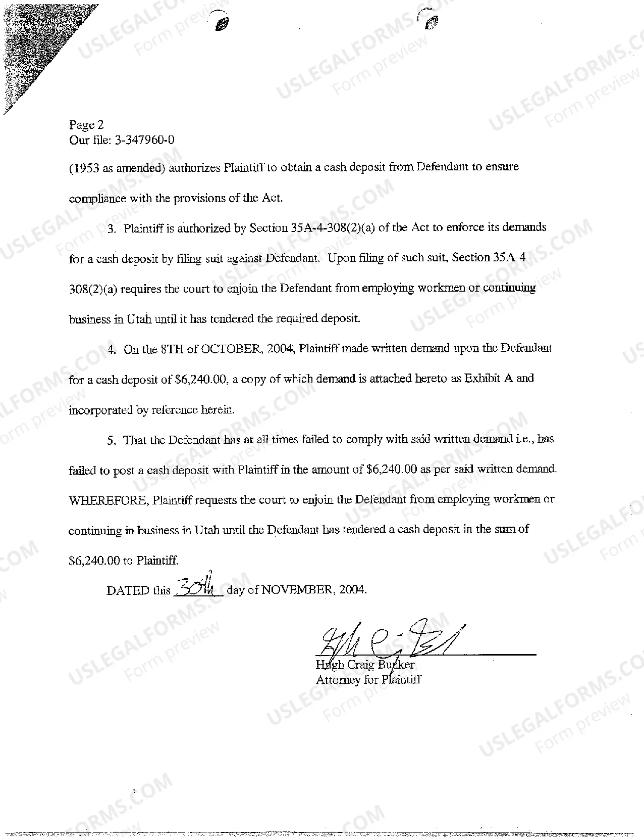 Preview A01 Complaint Demanding Bond Payment