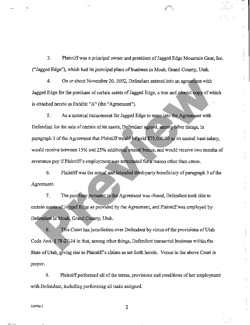 Preview A01 Complaint for Breach of Contract