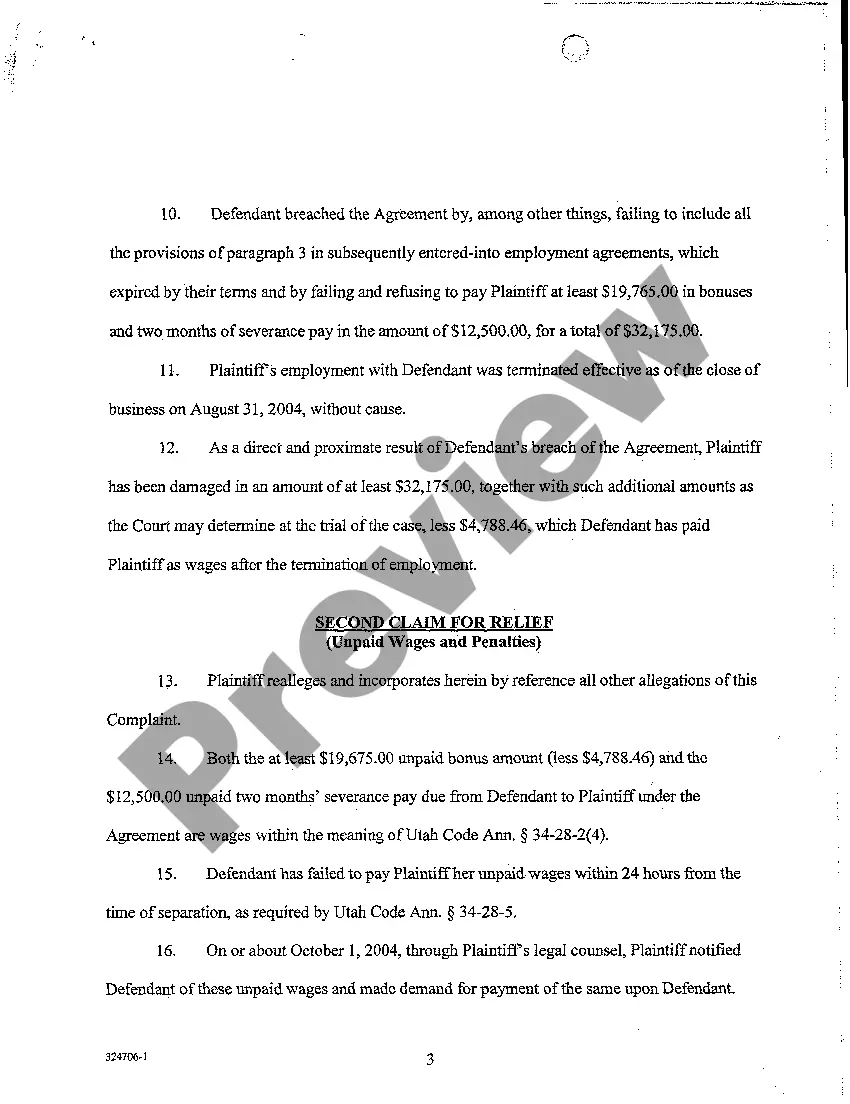Preview A01 Complaint for Breach of Contract
