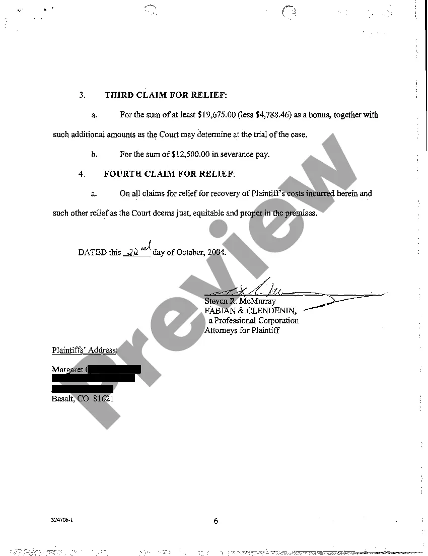 Preview A01 Complaint for Breach of Contract