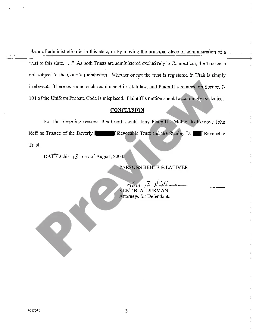 Get A09 Memorandum in Opposition to Plaintiff's Motion to Remove Trustee of Trust Preview A09 Memorandum in Opposition to Plaintiff's Motion to Remove Trustee of Trust