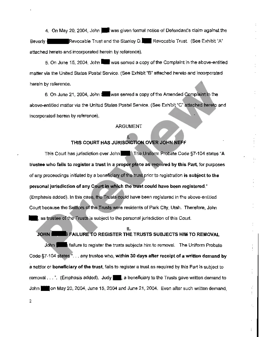 Preview A06 Memorandum in Support of Motion to Remove Trustee of Revocable Trusts