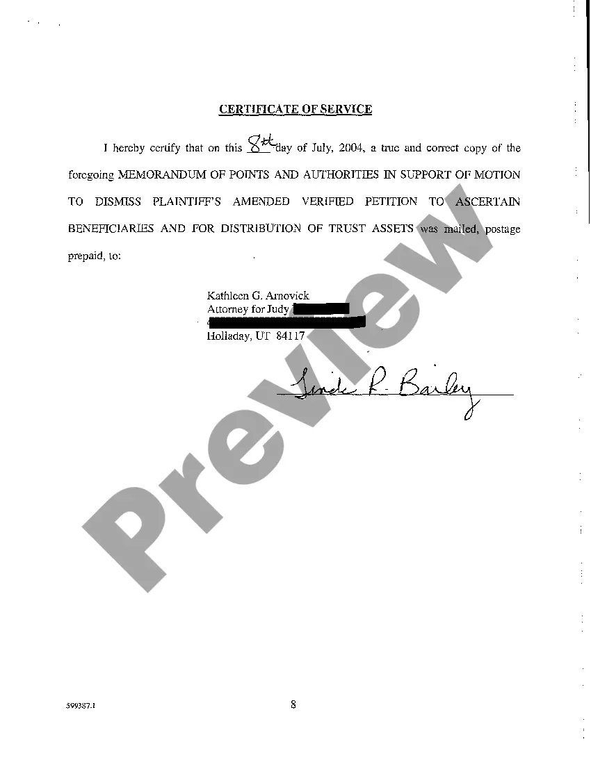 Get A05 Memorandum of Points and Authorities in Support of Motion to Dismiss Plaintiff's Amended Verified Petition to Ascertain Beneficiaries Preview A05 Memorandum of Points and Authorities in Support of Motion to Dismiss Plaintiff's Amended Verified Petition to Ascertain Beneficiaries