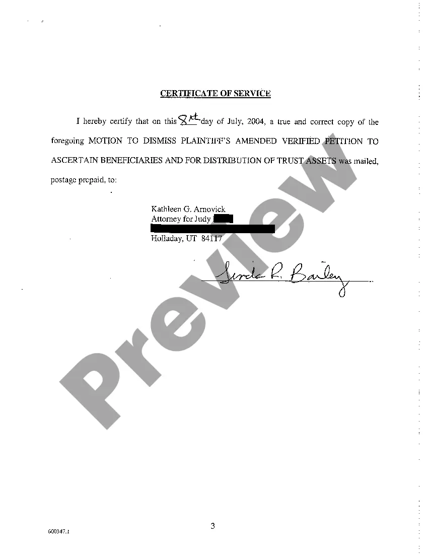 Preview A03 Motion to Dismiss Amended Verified Petition to Ascertain Beneficiaries and for Distribution of Trust Assets