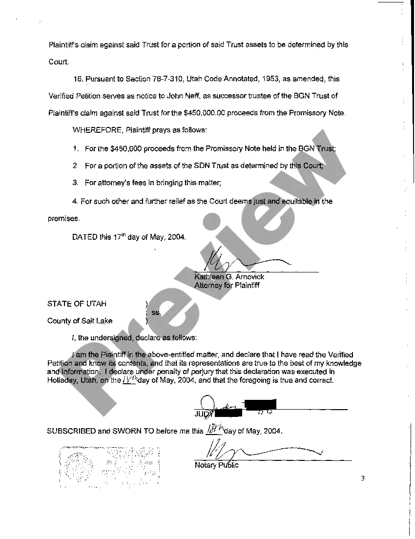 Preview A01 Verified Petition to Ascertain Beneficiaries and for Distribution of Trust Assets