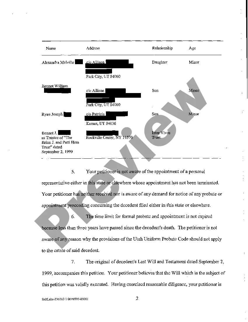 Get A02 Petition for Formal Probate of Will and Appointment of Personal Representative Preview A02 Petition for Formal Probate of Will and Appointment of Personal Representative