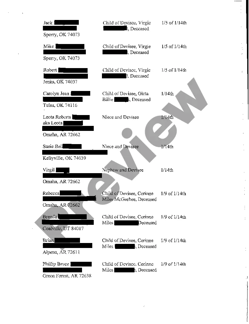 Preview A20 Schedule of Distribution Attached to Estate Closing Order and Determination of Heirship