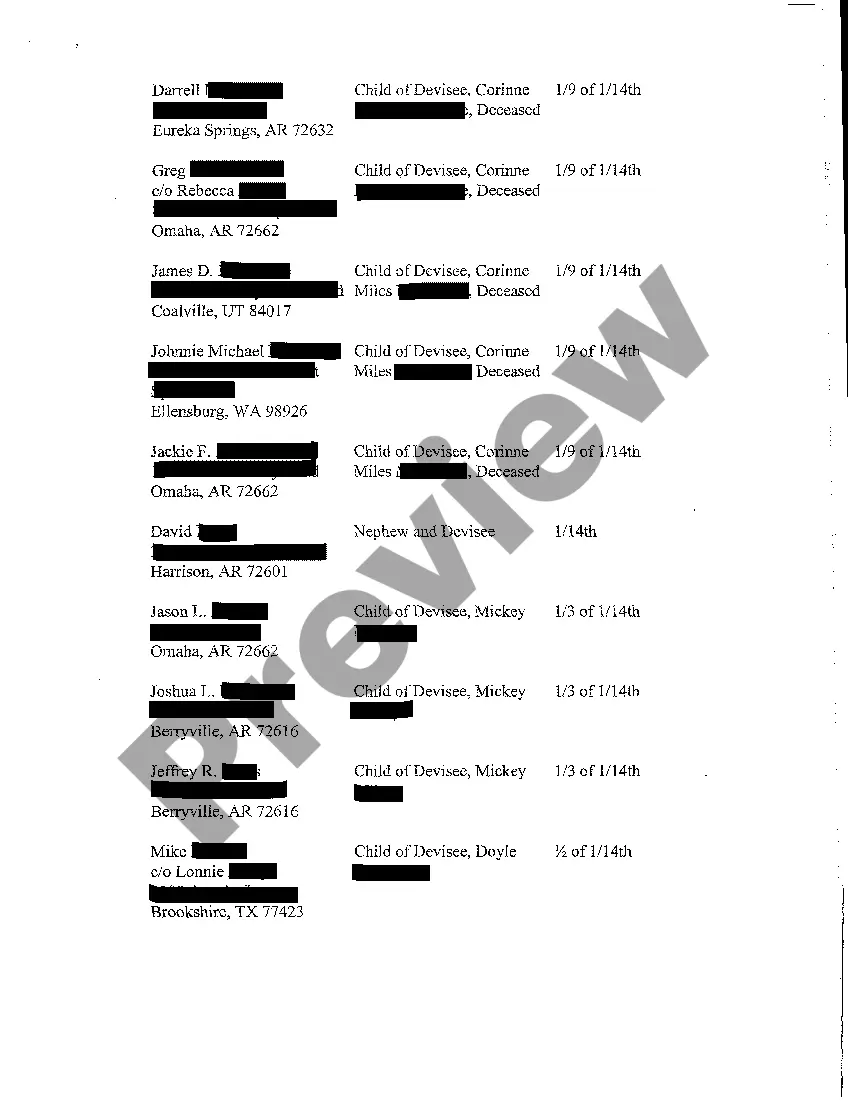 Preview A20 Schedule of Distribution Attached to Estate Closing Order and Determination of Heirship