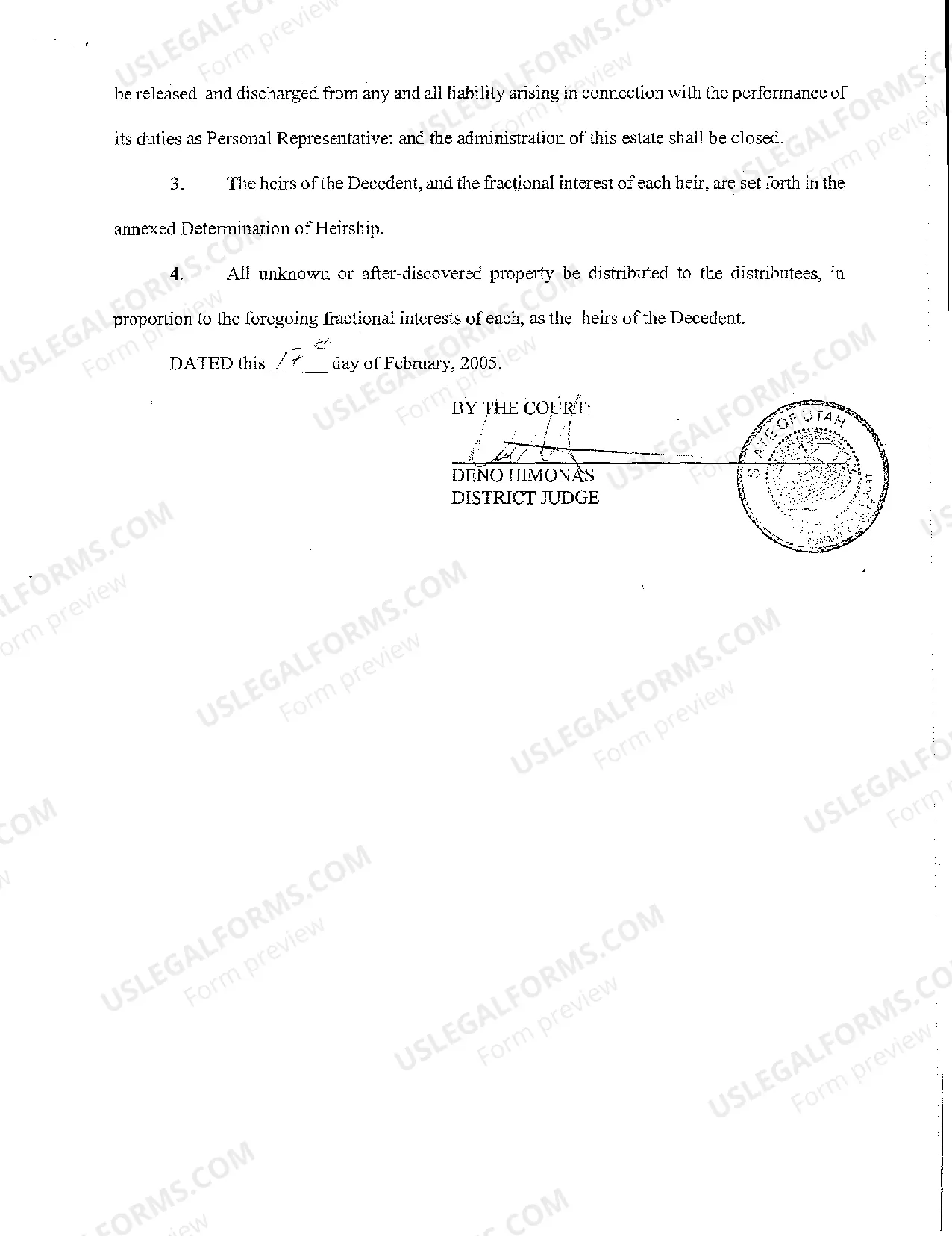 Preview A18 Estate Closing Order and Determination of Heirship