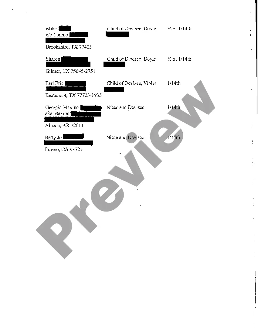 Preview A15 Schedule of Distribution Attached to Petition for Approval of Final Settlement and Distribution and Determination of Heirship