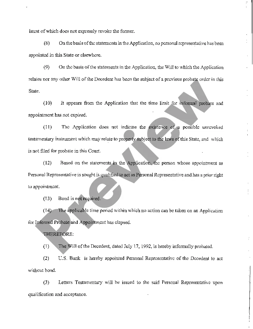 Get A11 Statement of Informal Probate of Will and Informal Appointment of Personal Representative Preview A11 Statement of Informal Probate of Will and Informal Appointment of Personal Representative