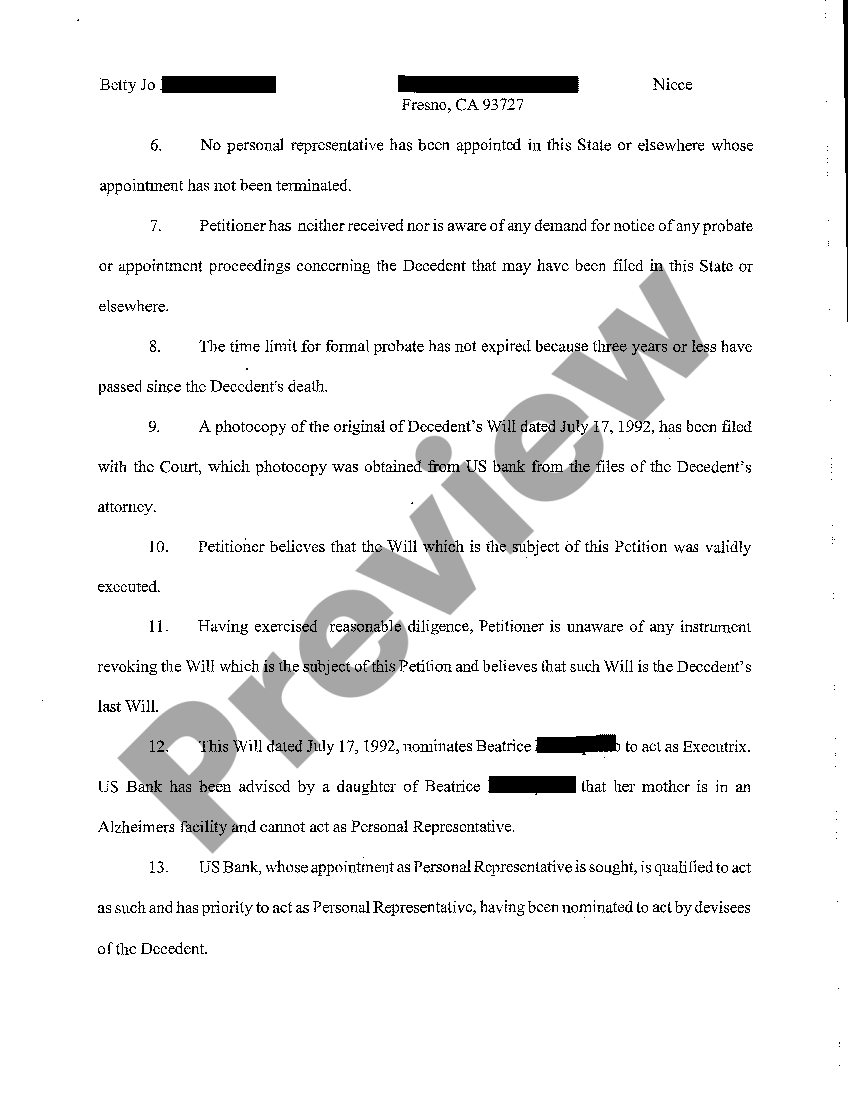 Utah Petition for Formal Probate of Will and Appointment of Personal