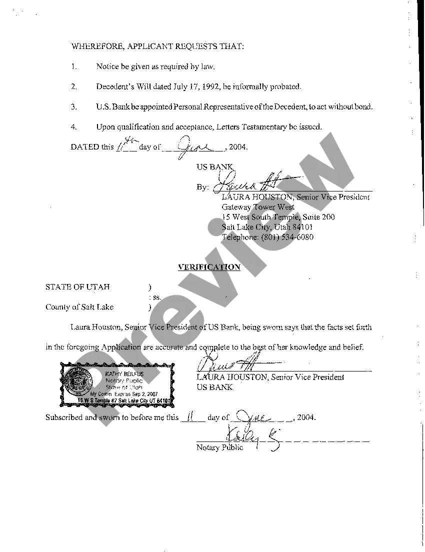 Preview A01 Application for Informal Probate of Will and Appointment of Personal Representative