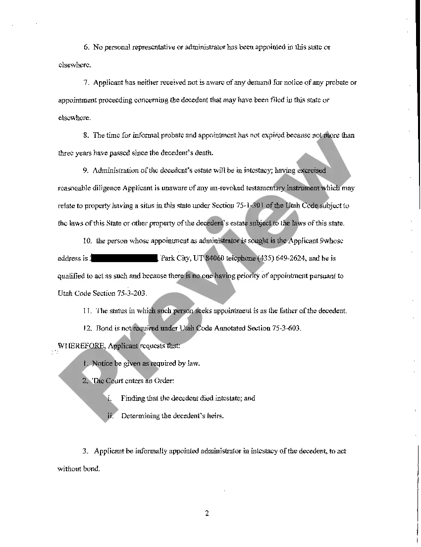 Preview A01 Application for Informal Adjudication of Intestacy and Appointment of Administrator