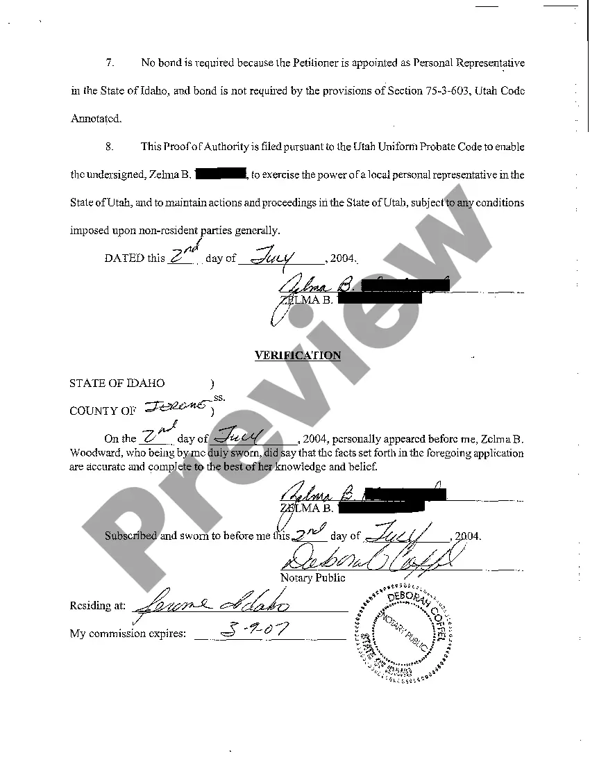 Preview A01 Proof of Authority of Domiciliary Foreign Personal Representative