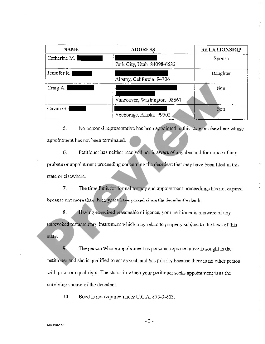 Preview A01 Petition for Formal Adjudication of Intestacy and Formal Appointment of Personal Representative