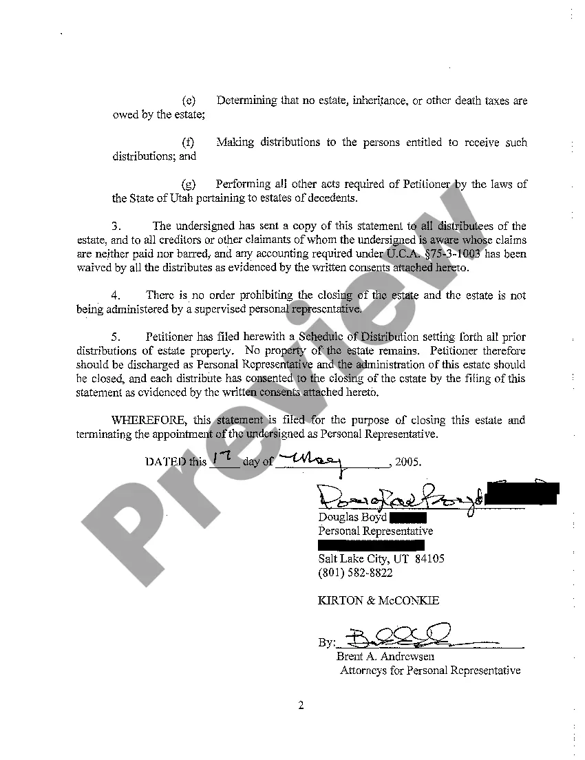 Preview A11 Verified Statement of Personal Representative Closing Estate