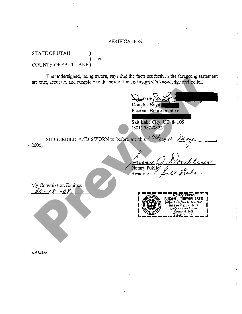 Preview A11 Verified Statement of Personal Representative Closing Estate