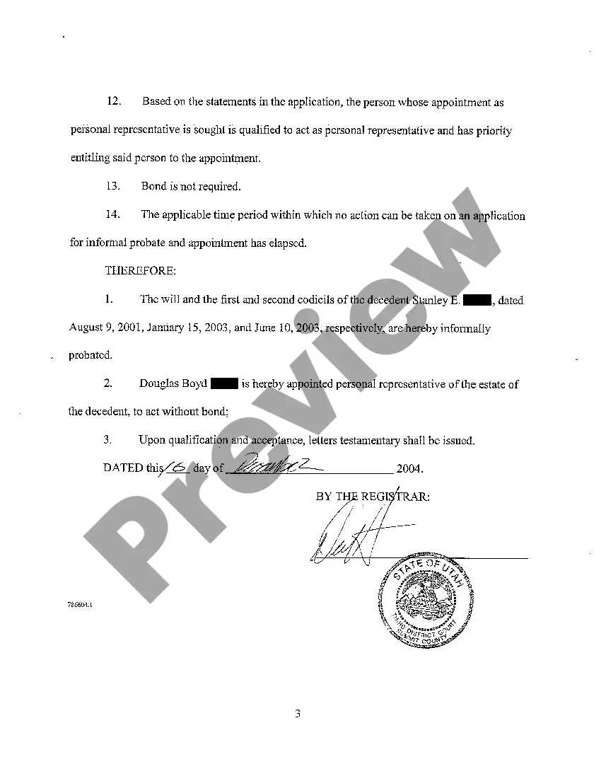 Preview A07 Statement of Informal Probate of Will and Codicils - Will Changes or Amendments and Informal Appointment of Personal Representative