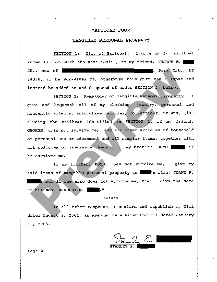 Preview A03 Second Codicil to the Will - Will Changes or Amendments